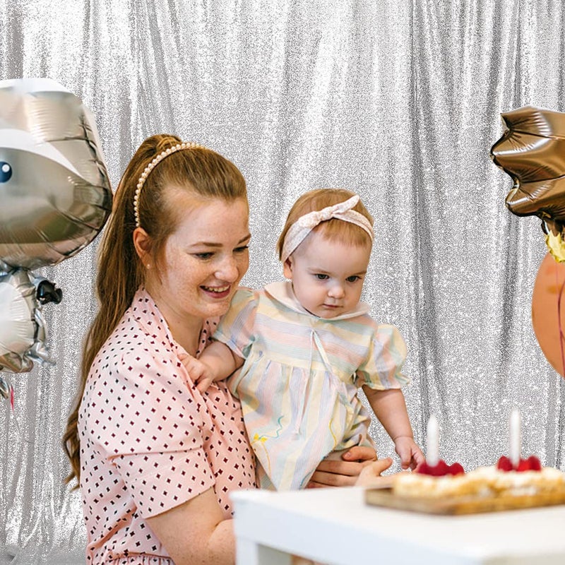 Poise3EHome 5FT x 7FT Silver Sequin Photography Backdrop Curtain for Party Decoration, Silver - Image 2